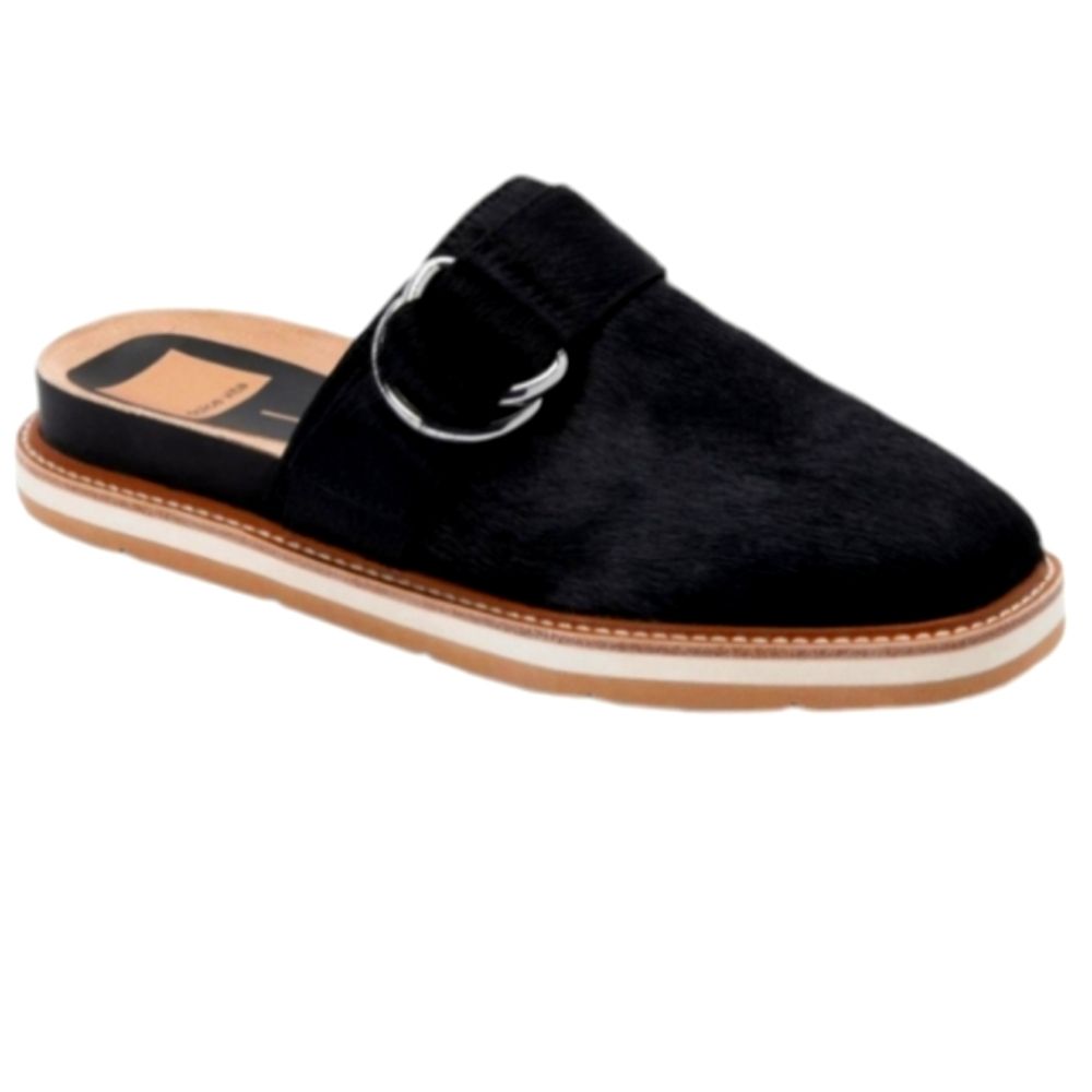 Dolce Vita Slip On Loafers Fur Flats Calf Hair Leather Black Quiet Luxury 6.5